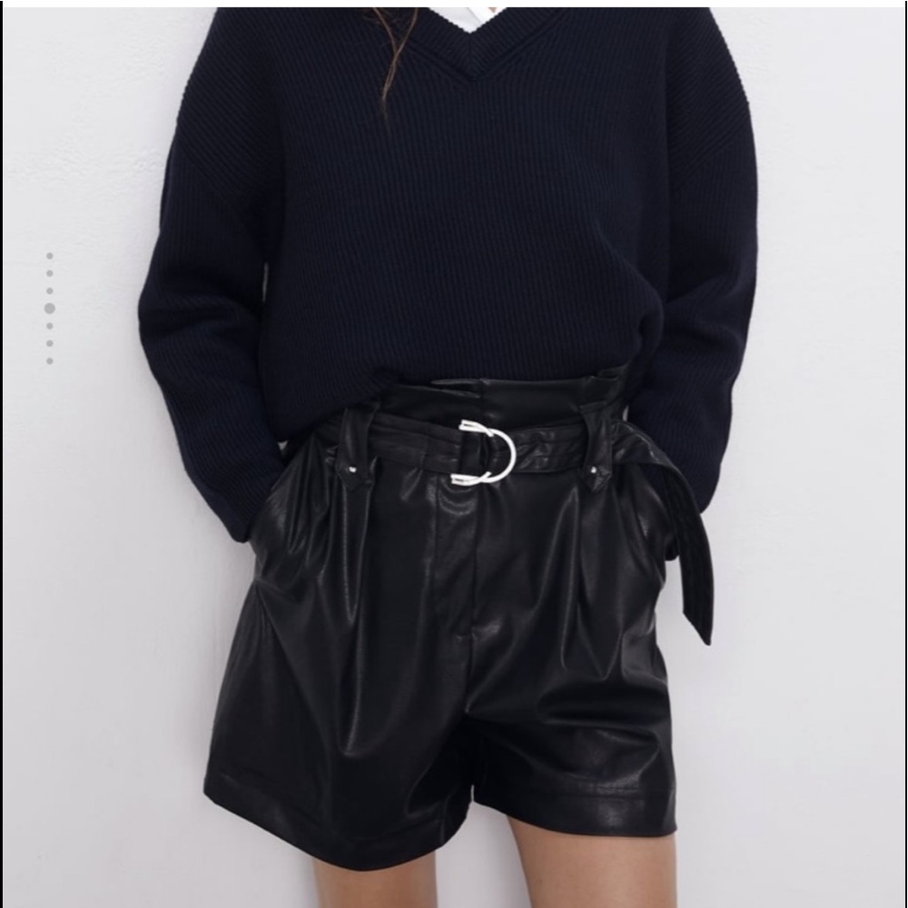 Zara faux black leather highwaisted belted shorts. Size small. NWOT.